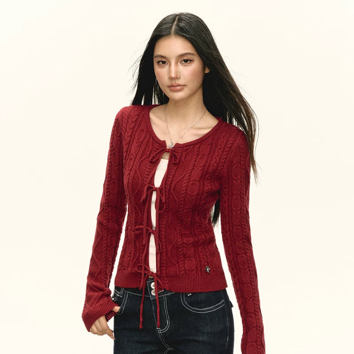 Retro gestrickte Krawatte Front Cardigan Pullover 