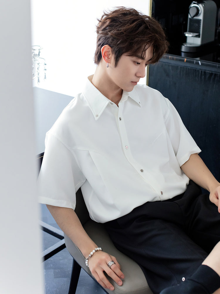 Pleated Short-Sleeve Versatile Shirt