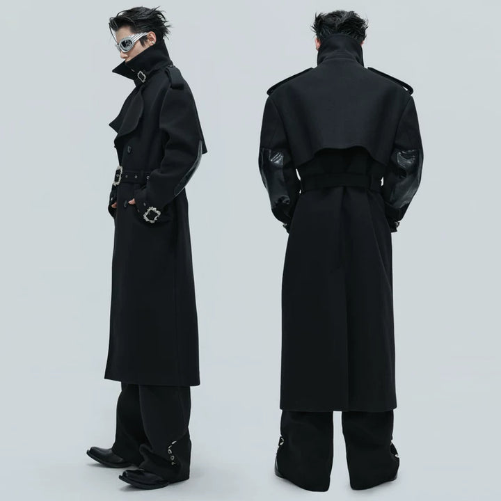 Crocodile-Patterned Wool Long Trench Coat