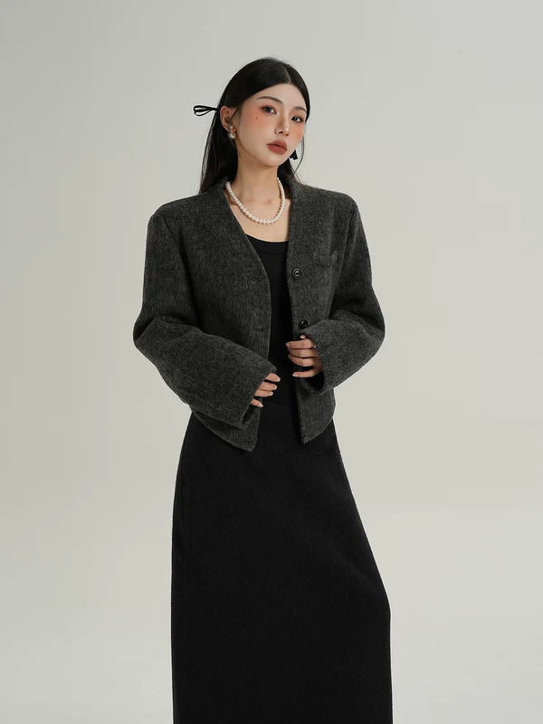 Giacca corta in misto lana a vita alta 