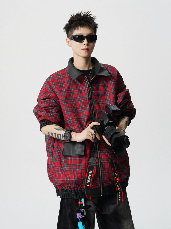 Chaqueta de PU de cuero forrada con cuadro reversible 