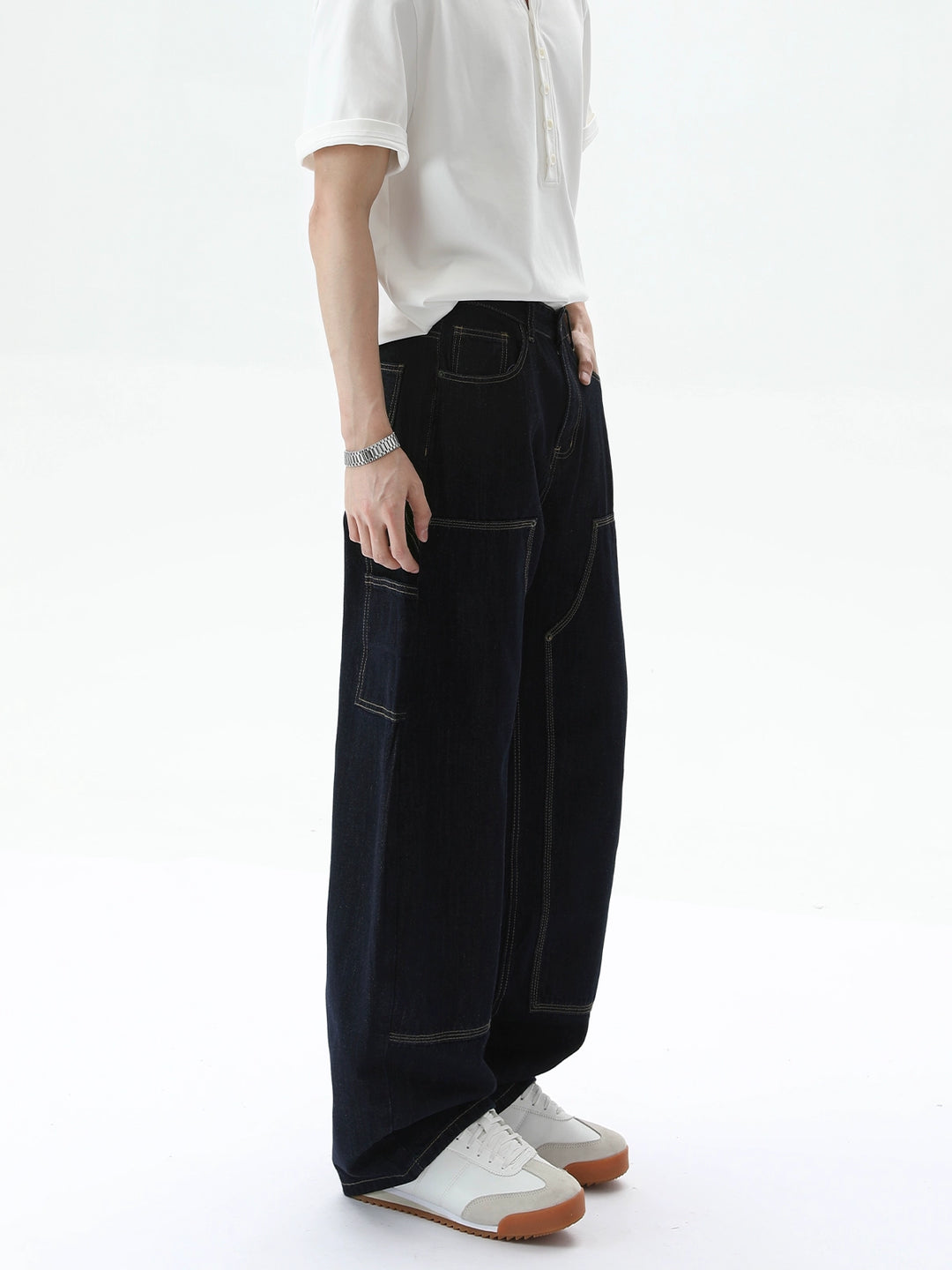 Deconstructed Patchwork Loose Straight Leg Jeans