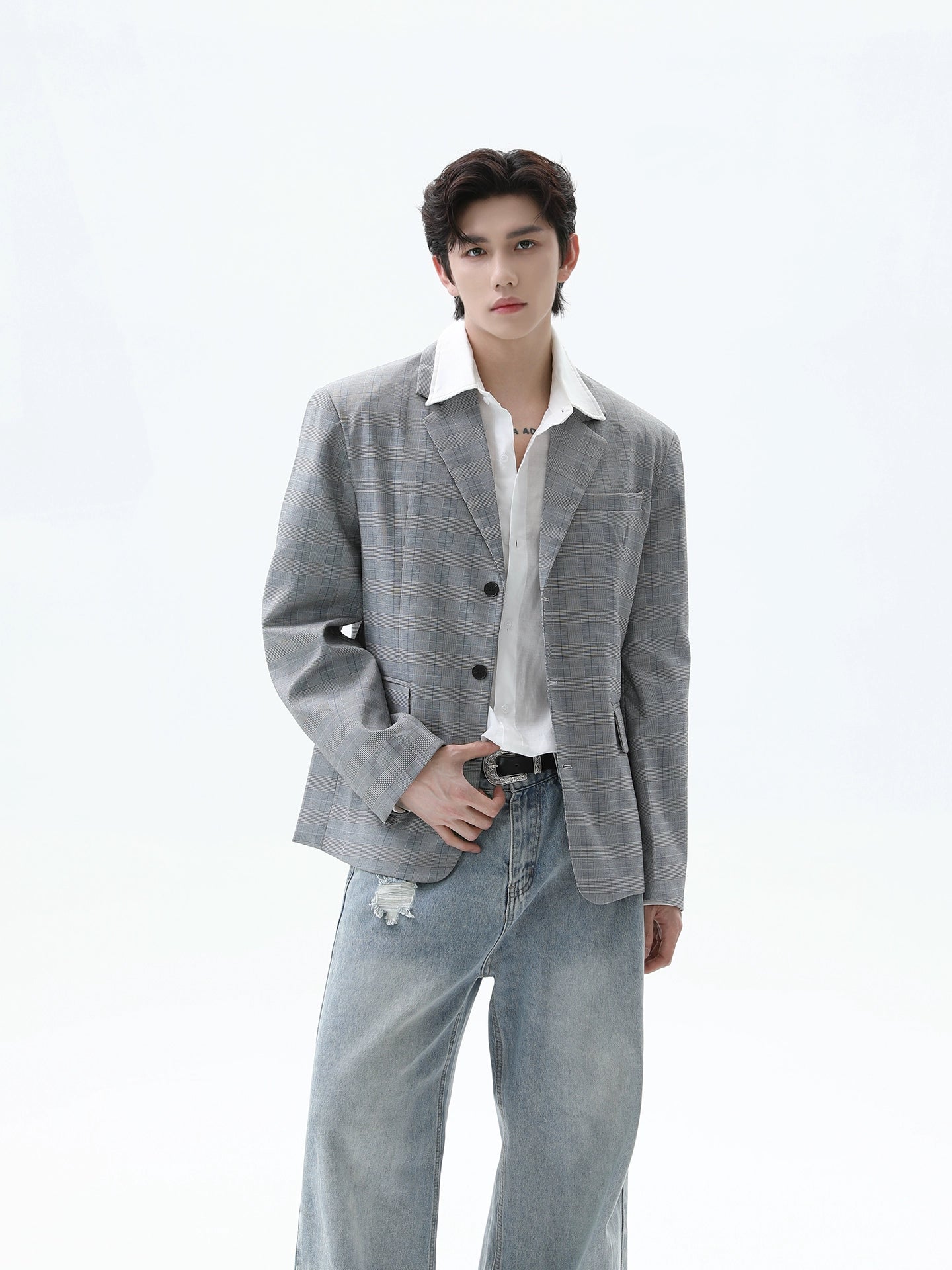 Ekose Bol Kesim Takım Ceket 