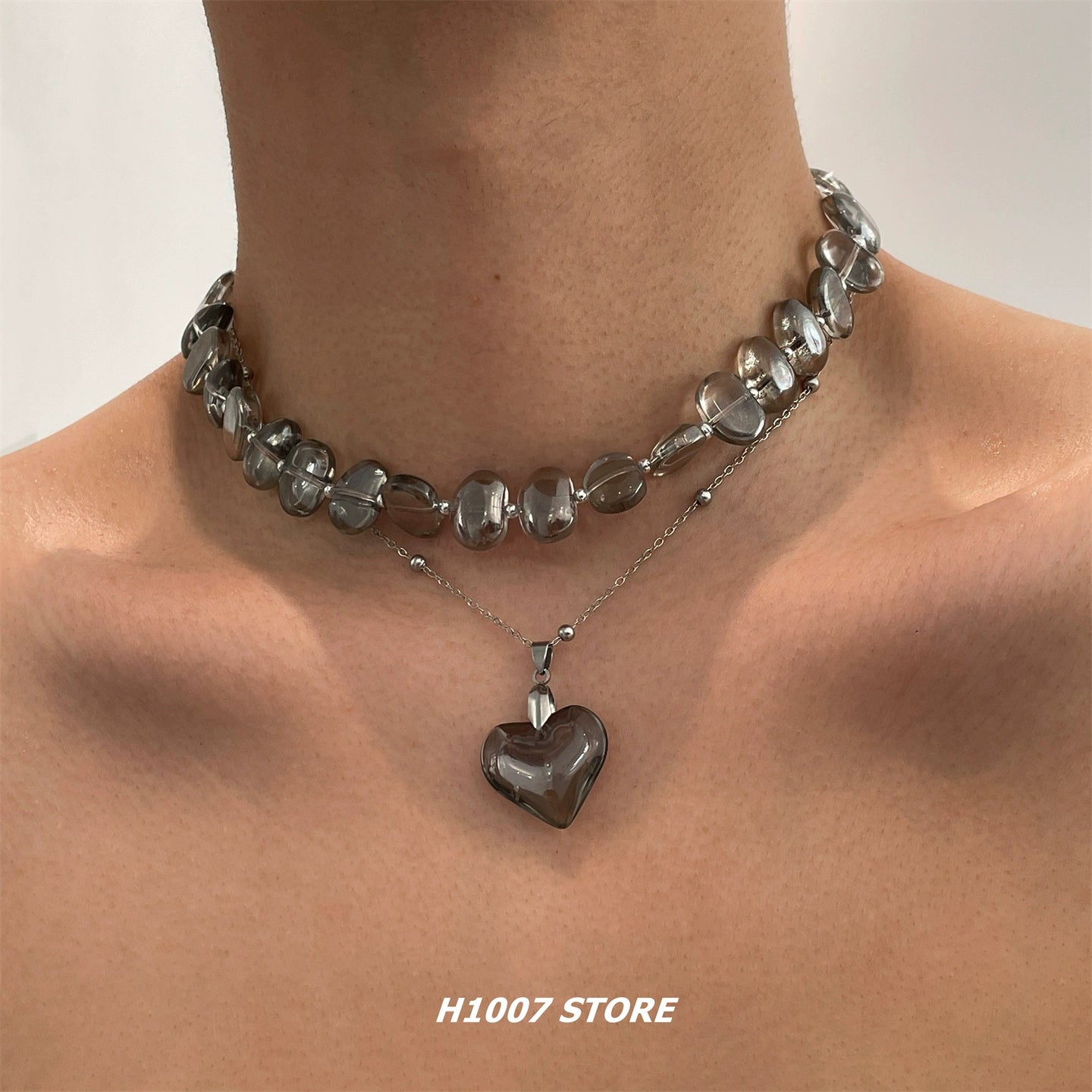 Glass Heart Pendant Stacking Necklace