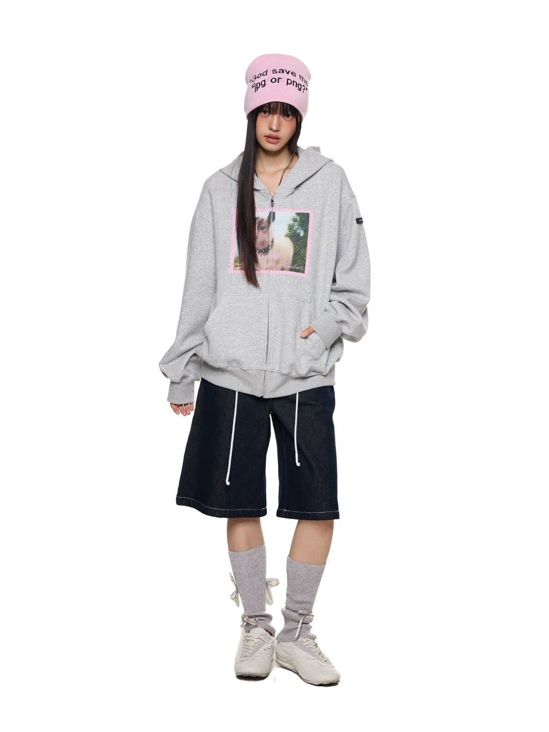 Lammtryck Löst Dragkedja Hoodie 