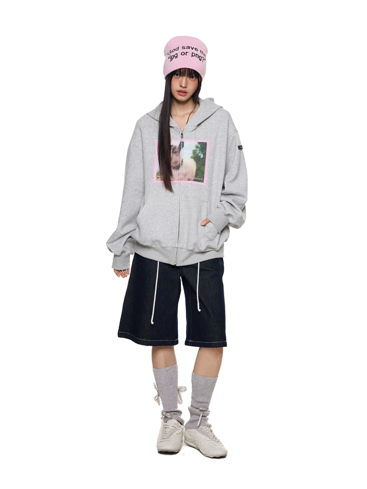 Lammtryck Löst Dragkedja Hoodie 