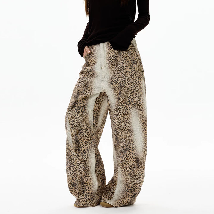 Calças Relaxadas com Estampa de Leopardo Retrô 