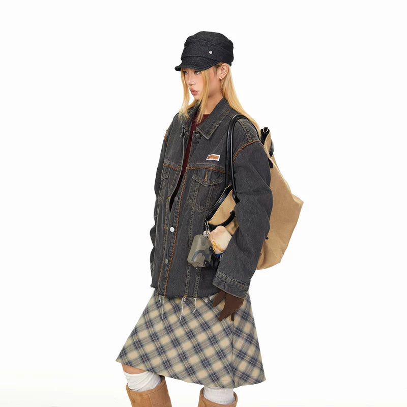 Chaqueta casual de ajuste suelto de denim deshilachado 