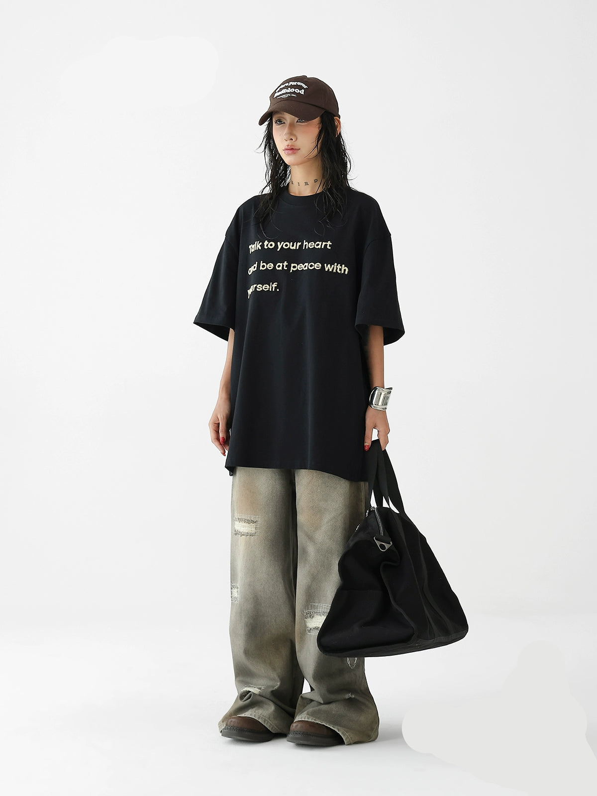 Oversized Letter Print Short Sleeve T-Shirt