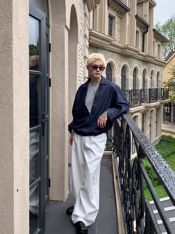 White Linen Straight-Leg Trousers