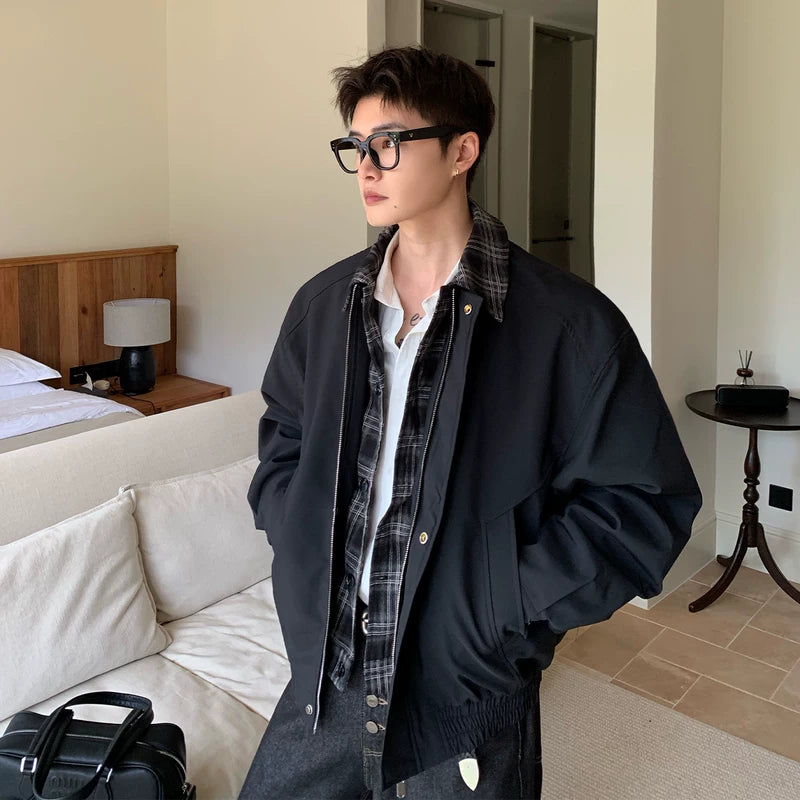 Plaid Patchwork Lapel Barn Style Jacket