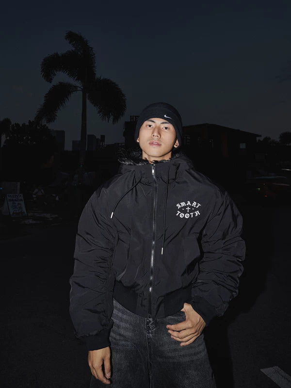 Retro Kapuzenjacke aus Baumwolle mit Pelzkragen 