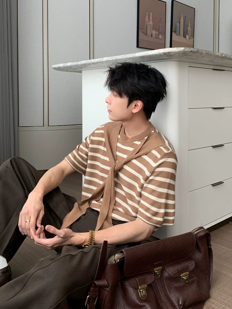 Striped Short Sleeve Knit Pullover