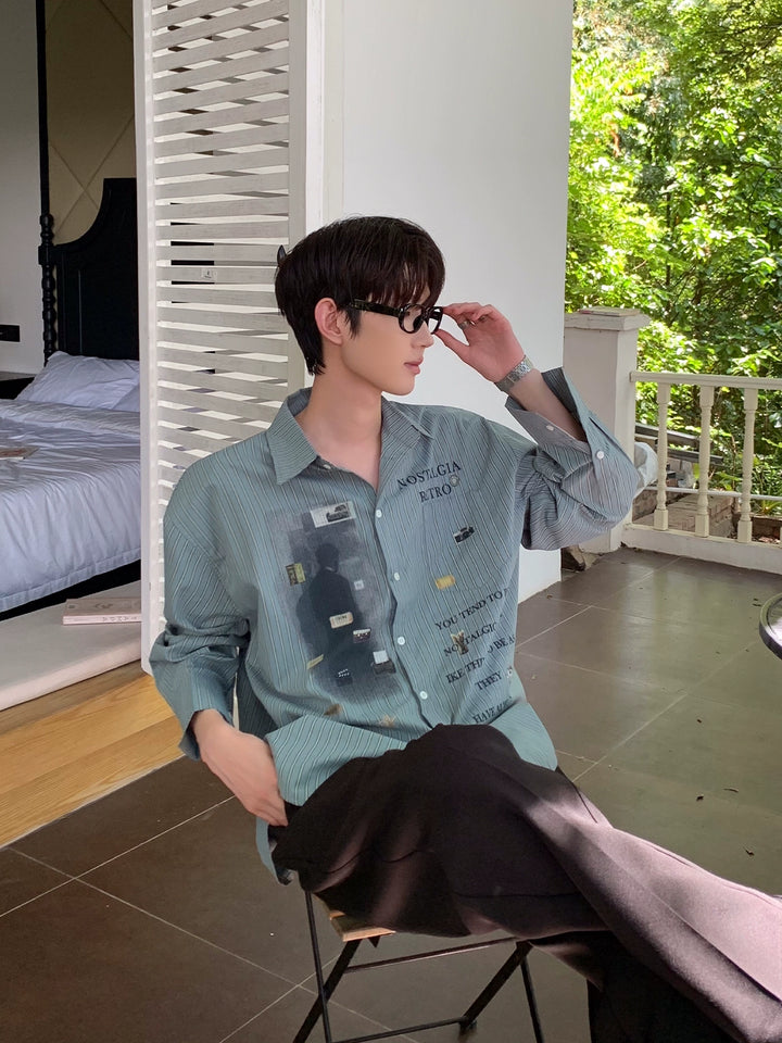 Camisa de manga larga de rayas verticales gráficas retro 