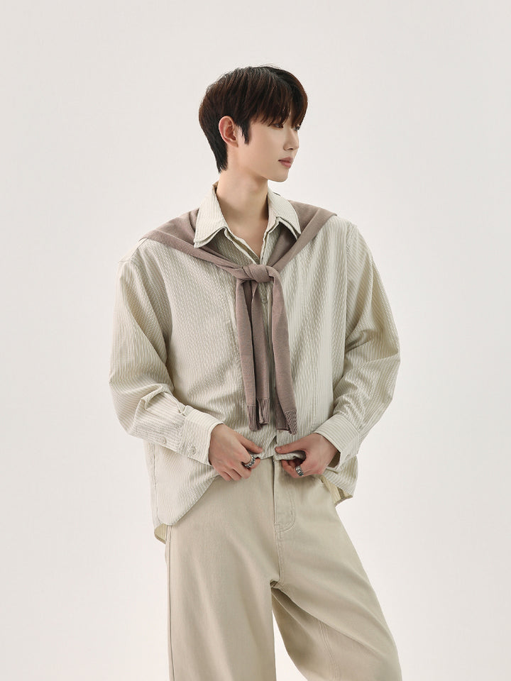 Detachable Shawl Striped Shirt