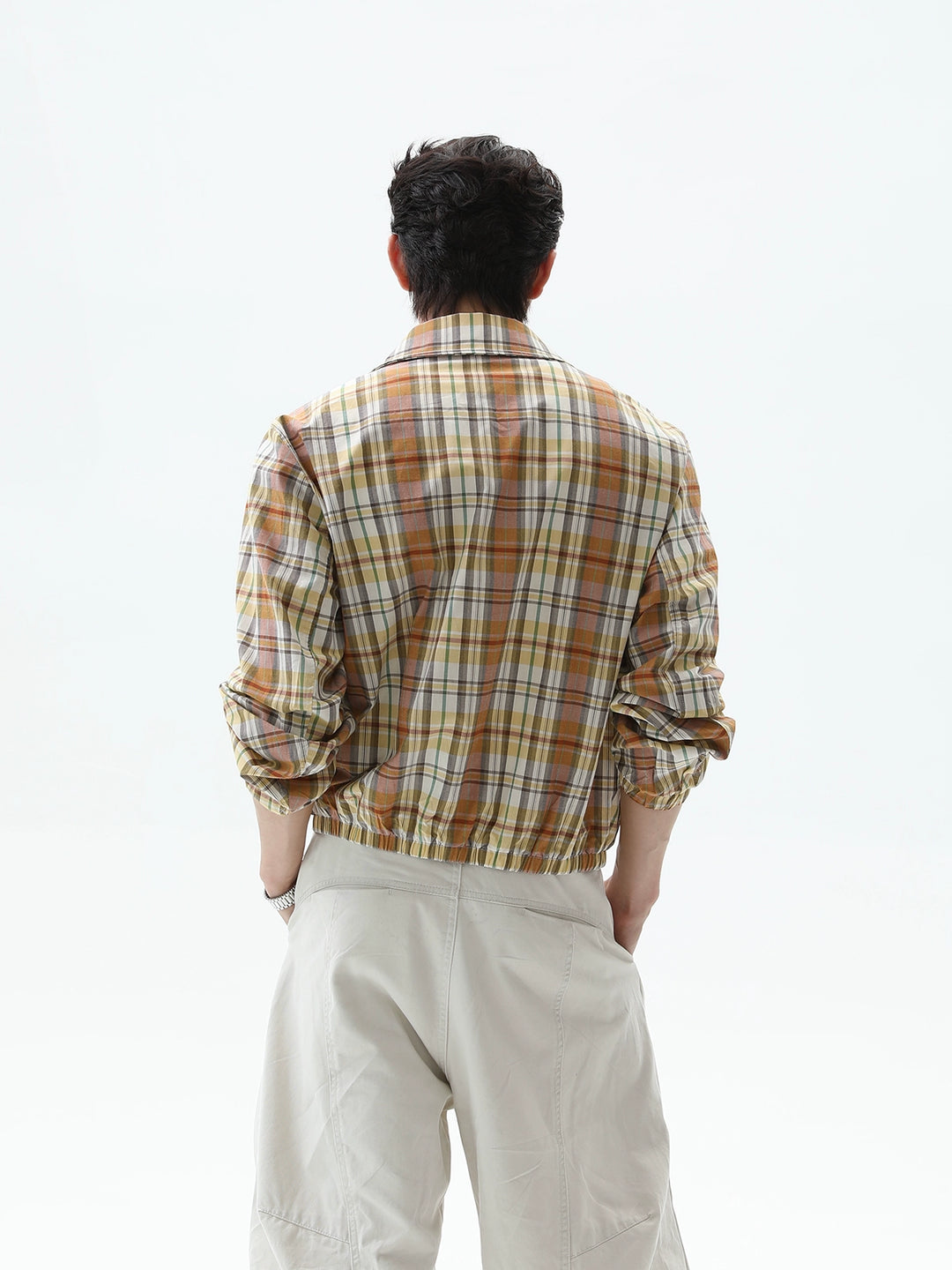 Veste à manches élastiques rétro en broderie écossaise 