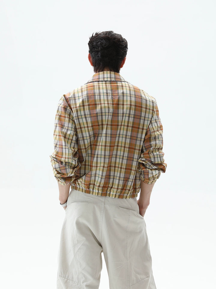 Veste à manches élastiques rétro en broderie écossaise 