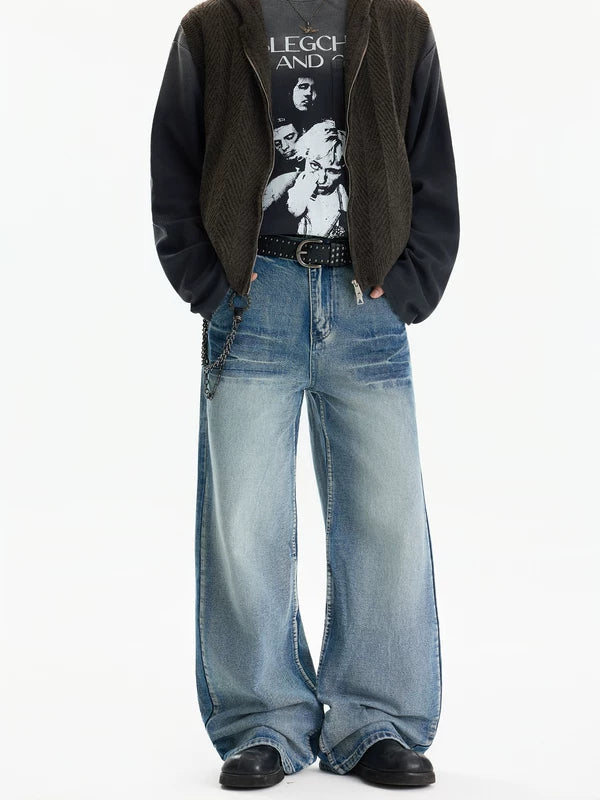 Distressed lös passform raka ben jeansbyxor 