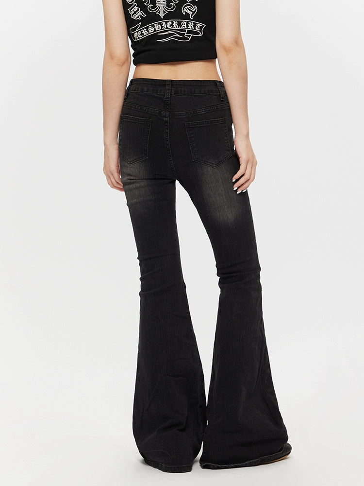 High Waist Flared Lace-Up Jeans Pants