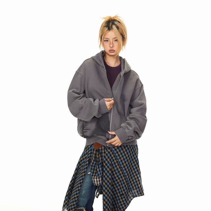 Portrait Print Hooded Zip Sweatshirt