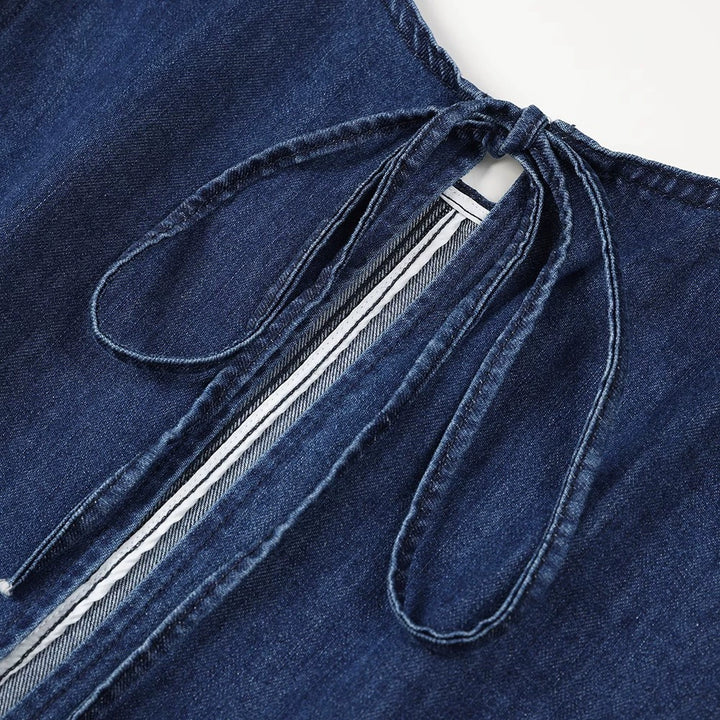 Denim Sleeveless Straight Belted Sundress