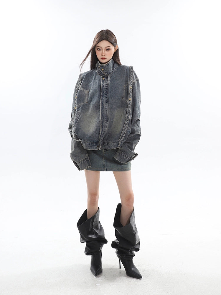 Chaqueta de mezclilla retro de gran tamaño con botones a presión 