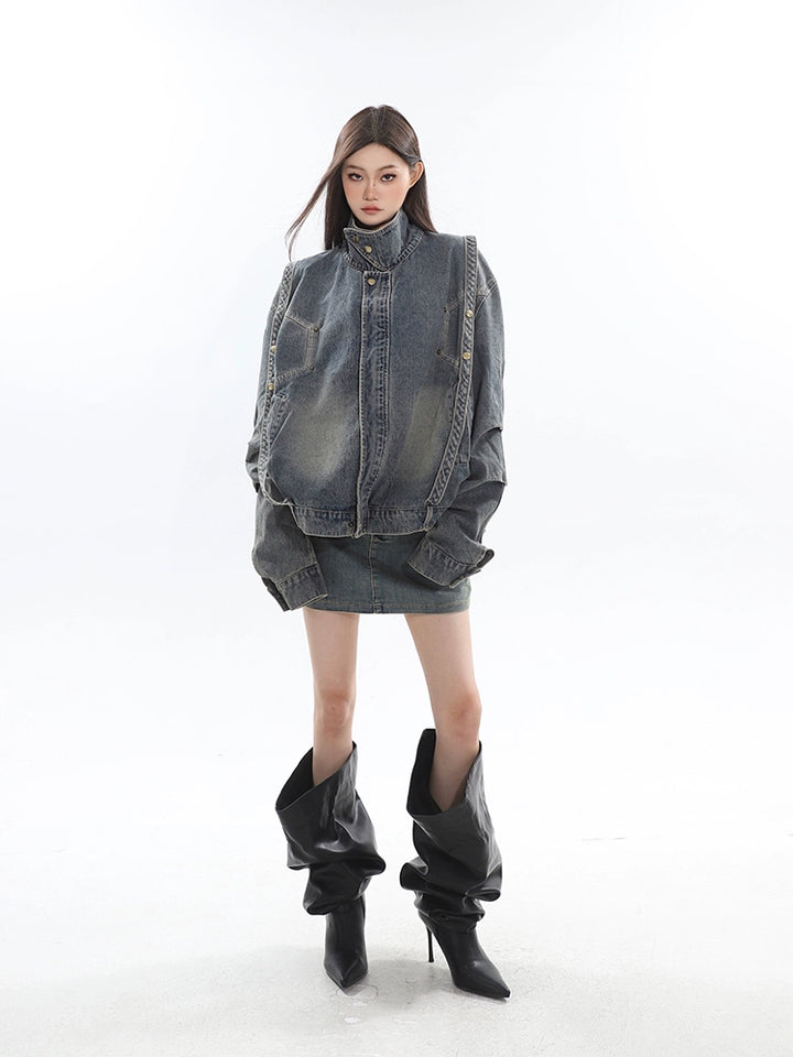 Chaqueta de mezclilla retro de gran tamaño con botones a presión 