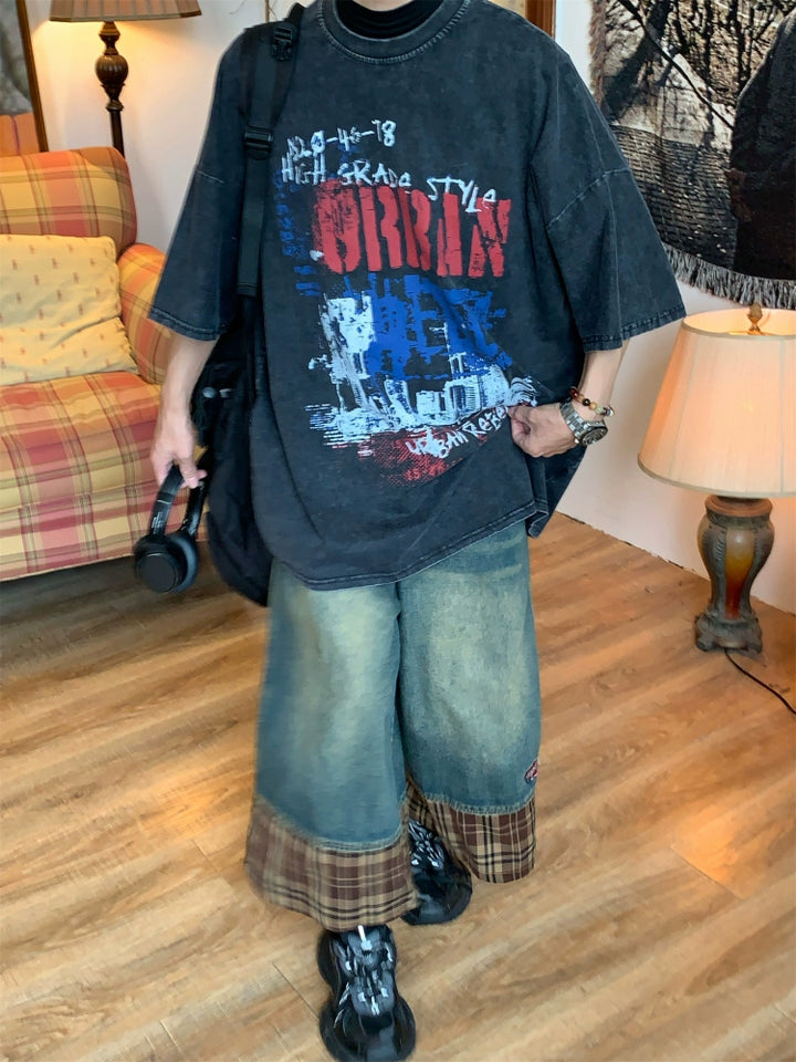 オーバーサイズのグラフィティプリントショートスリーブTシャツ 