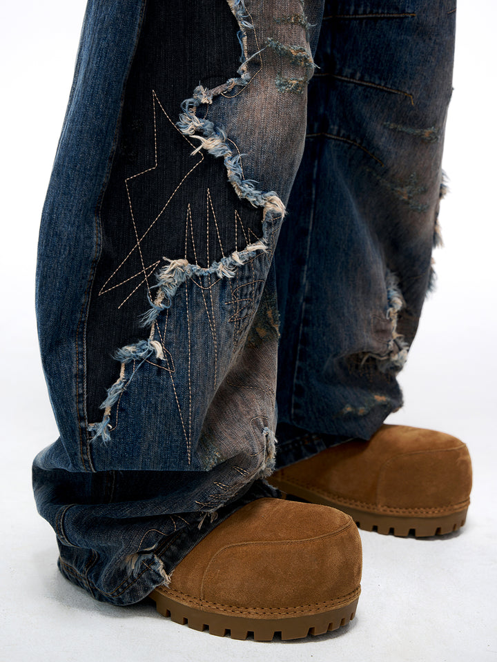 Gestresste weite Denim-Hosen 