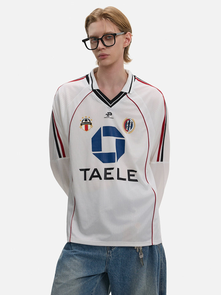 V-Ausschnitt Retro Langarm-Sporttrikot 