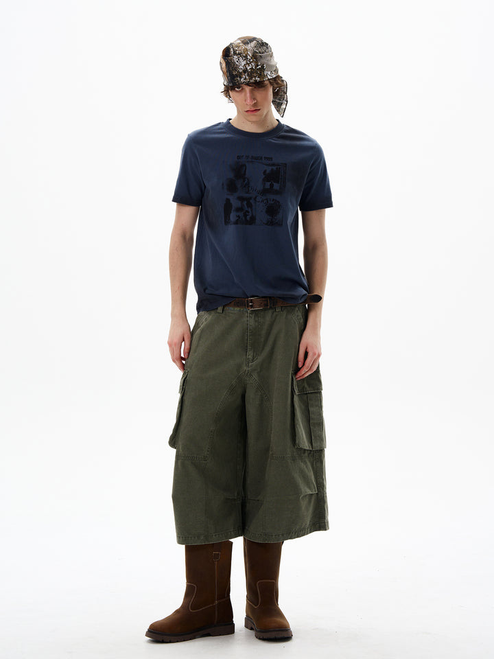Multi-pocket Wide-leg Cropped Pants
