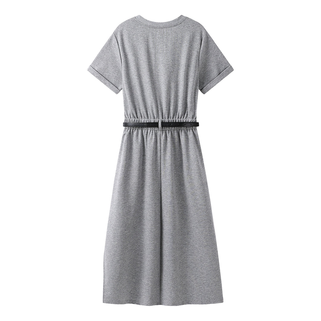 Short Sleeve Belted Midi Dress