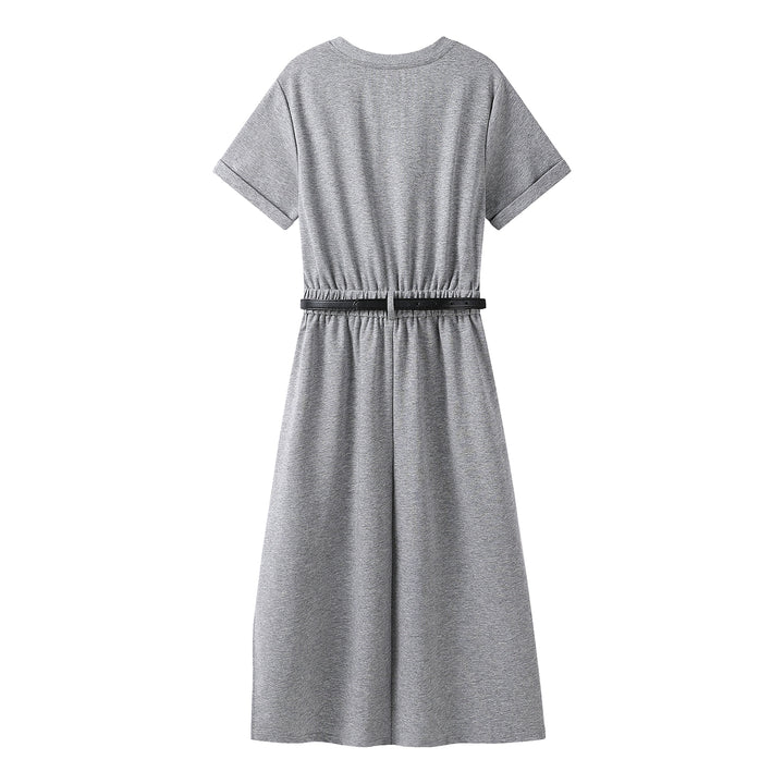Short Sleeve Belted Midi Dress