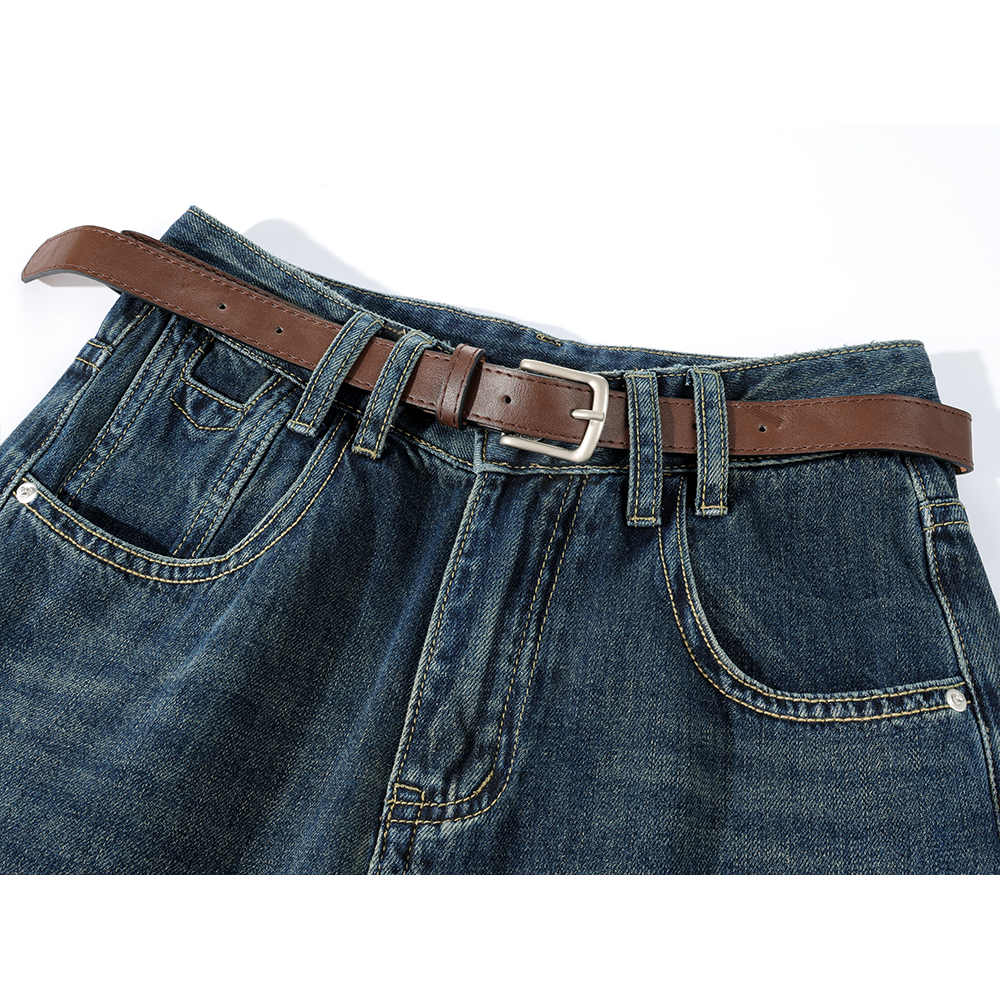 Straight Wide-Leg Distressed Jeans