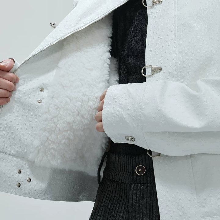 Fur Lining Ostrich Leather Jacket