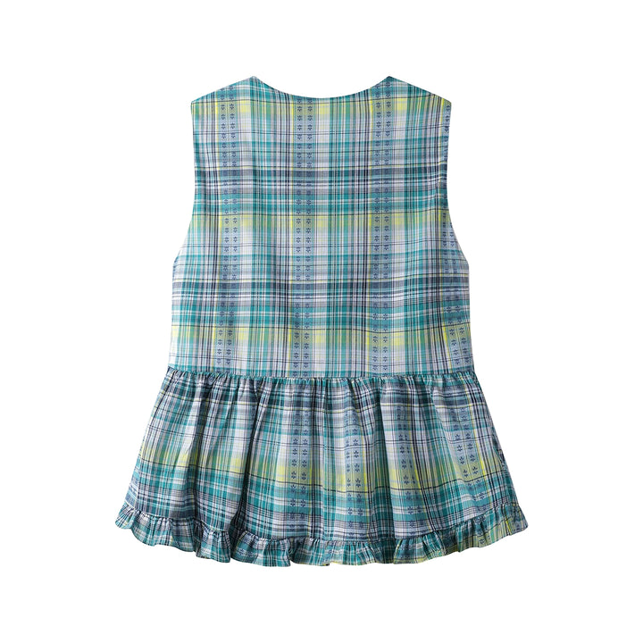 Kariertes Rüschenshirt ohne Ärmel mit Peplum 