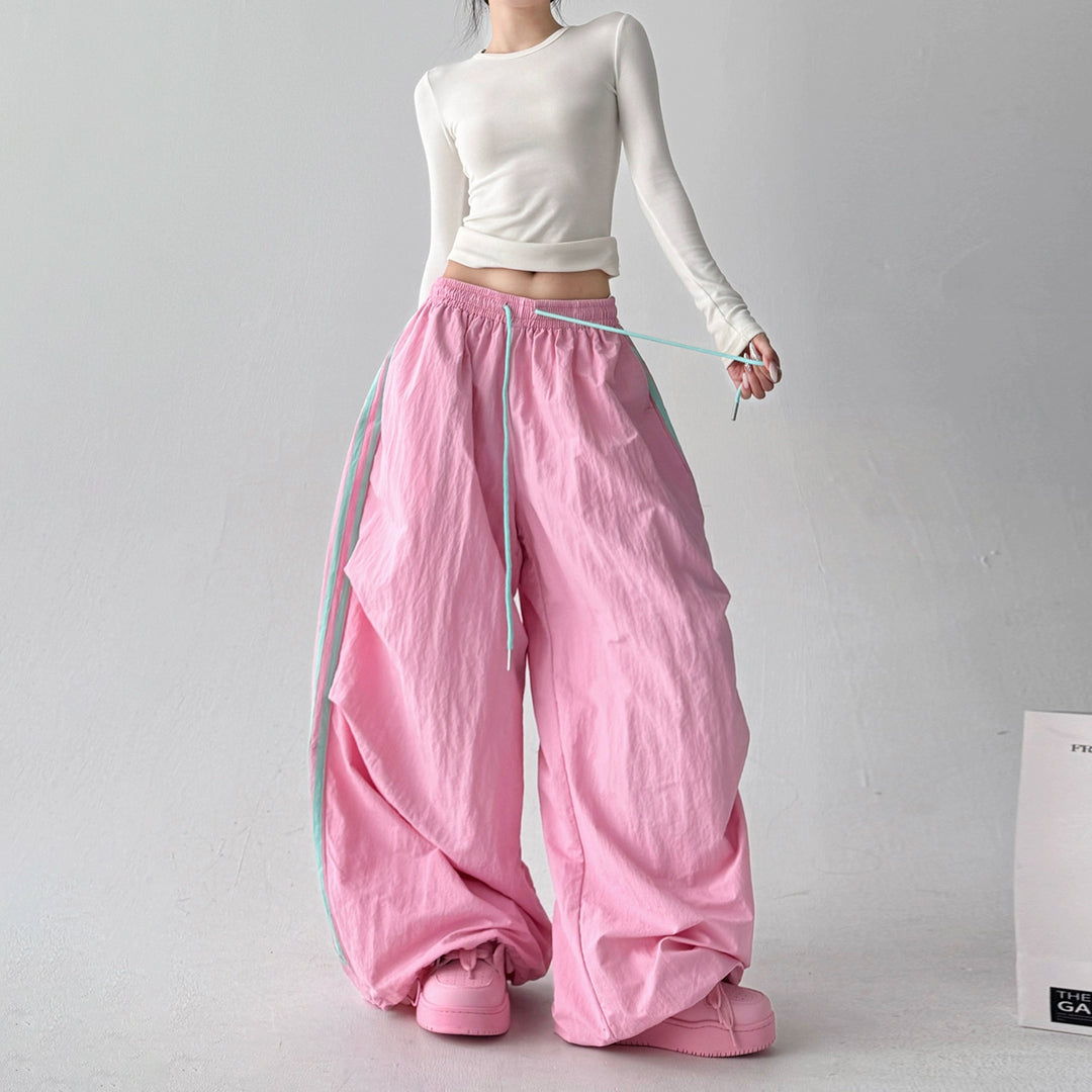 Retro Striped Wide Leg Sports Pants