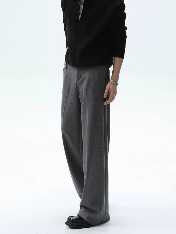 بنطلونات كاجوال واسعة الساق من مزيج القطن والصوف 