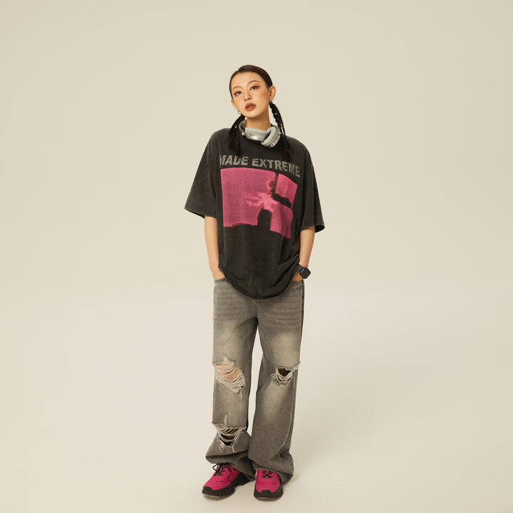 Retro gewaschenes lockeres Street T-Shirt 