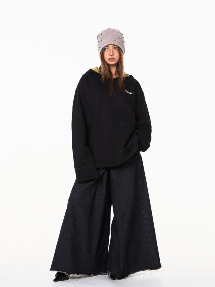 Hooded Sweatshirt with Plaid Lining