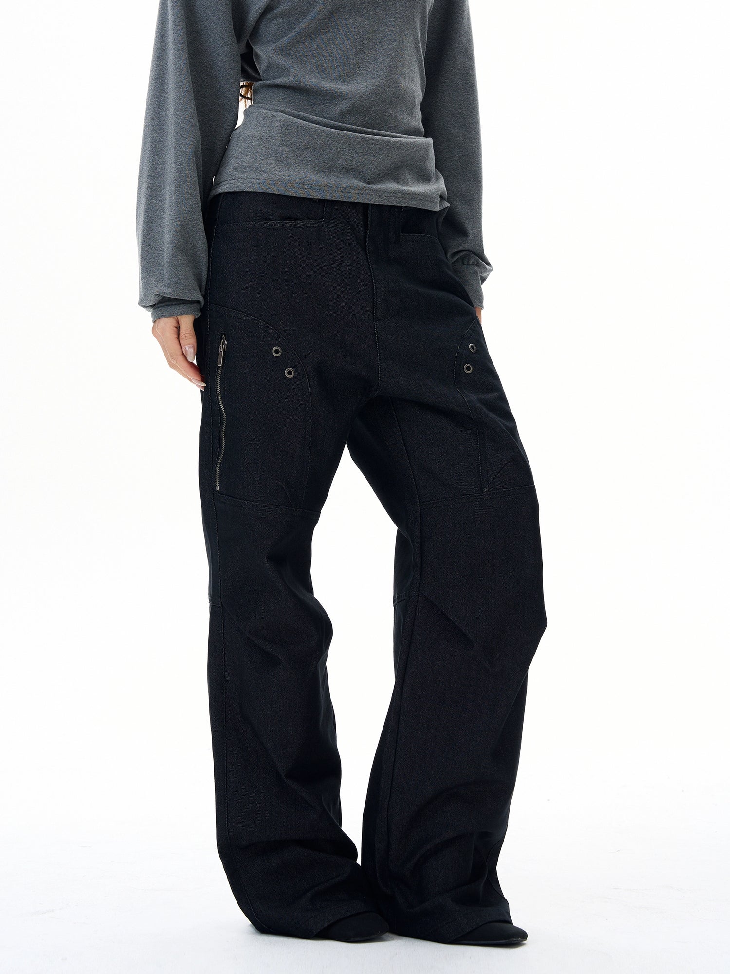 Retro Geniş Paça Metal Detaylı Kot Pantolon 