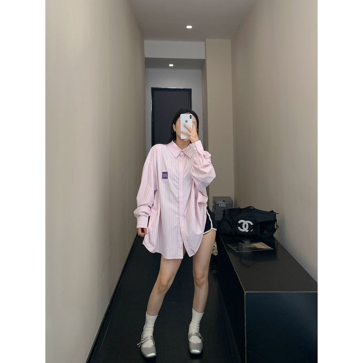 Stripete oversized langermet casual skjorte 
