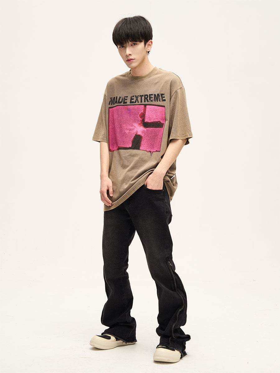 レトログラフィックショートスリーブストリートウェアTシャツ 