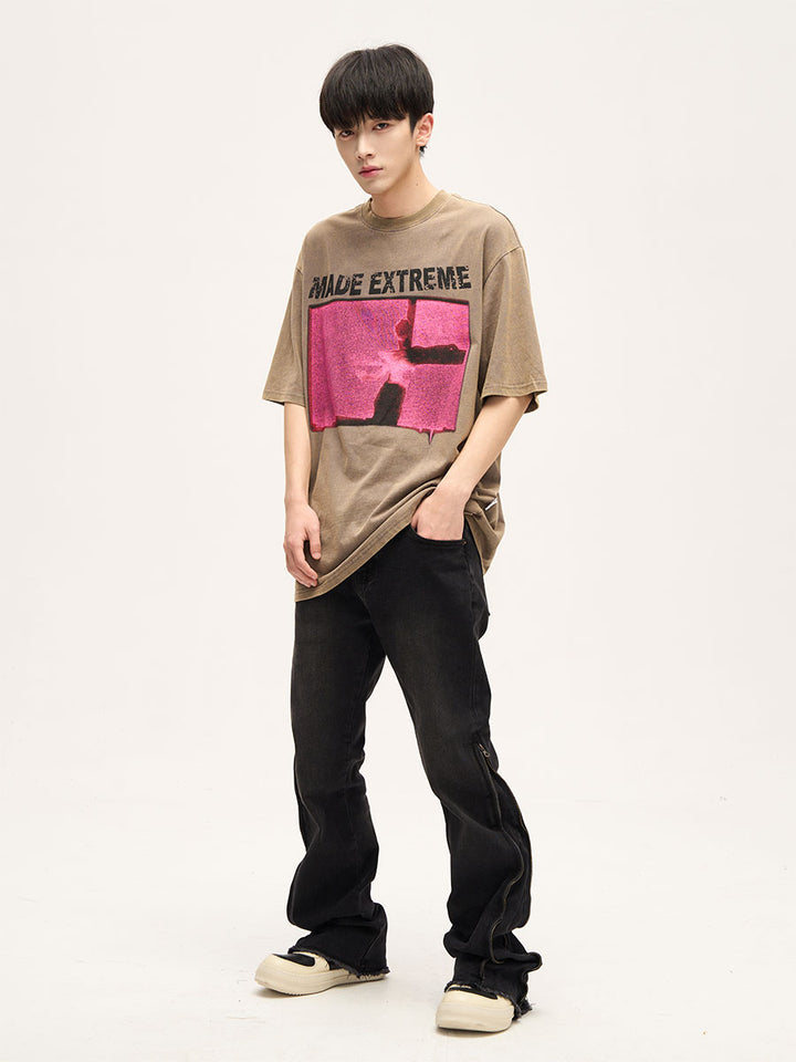 レトログラフィックショートスリーブストリートウェアTシャツ 