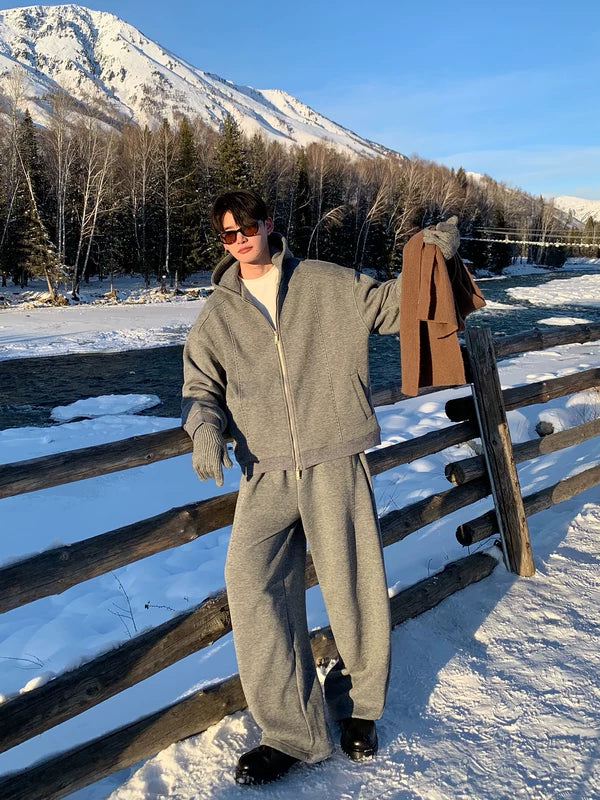 플리스 안감 후드 스웨트셔츠와 바지 세트 