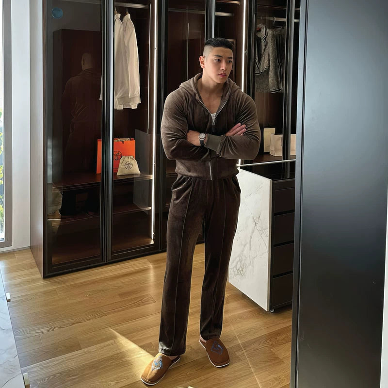 Velvet Hooded Cardigan en Broek (apart verkocht) 