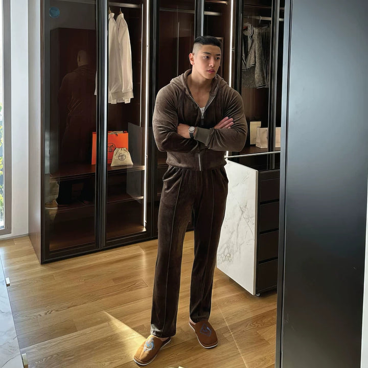 Velvet Hooded Cardigan en Broek (apart verkocht) 