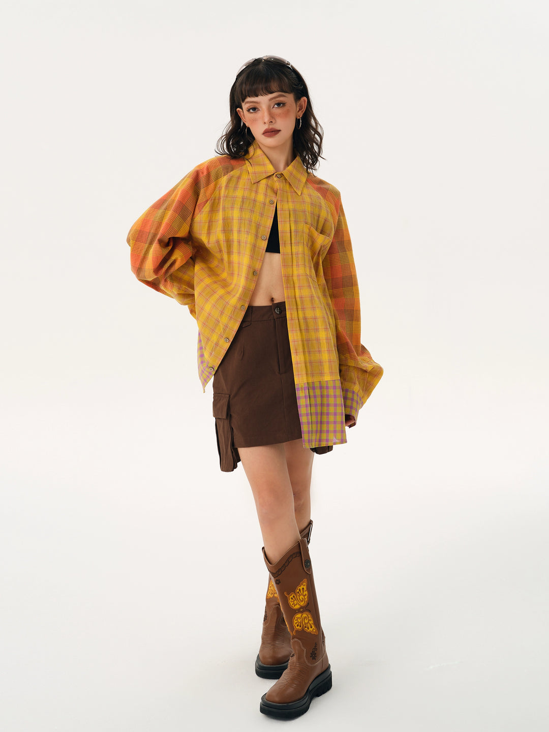 Geruite Splicing Losse Fit Shirt Jacket 