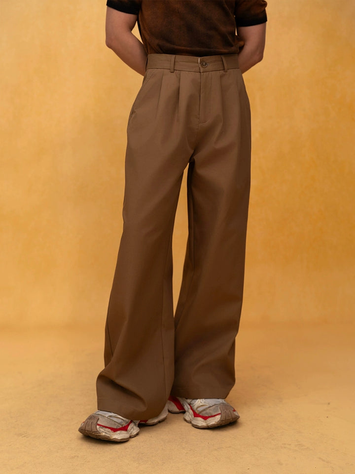 Pantalons décontractés à large jambe plissés rétro 