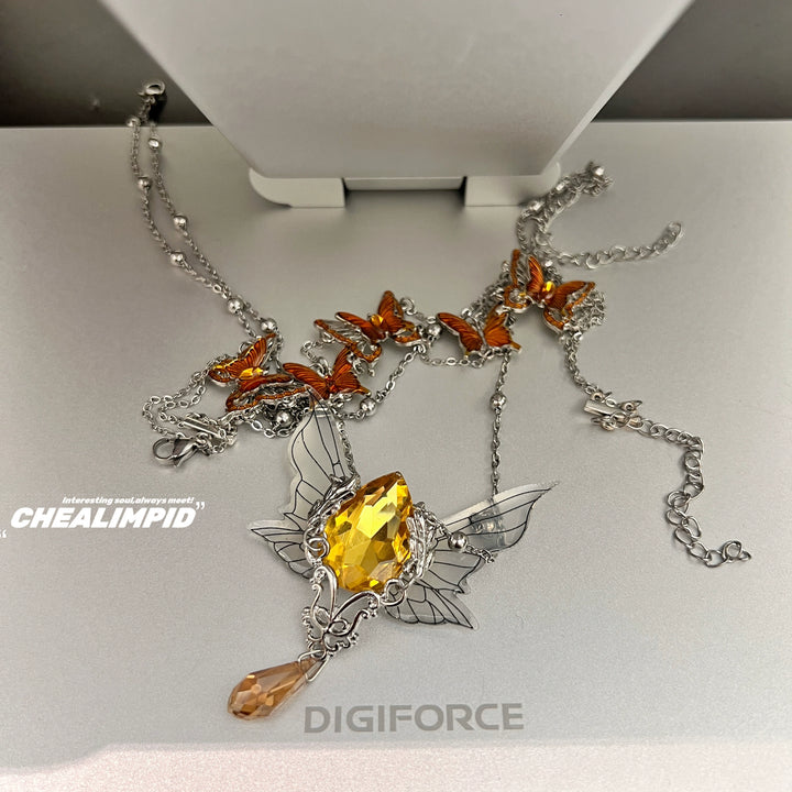 Butterfly Cicada Wings Layered Pendant Necklace